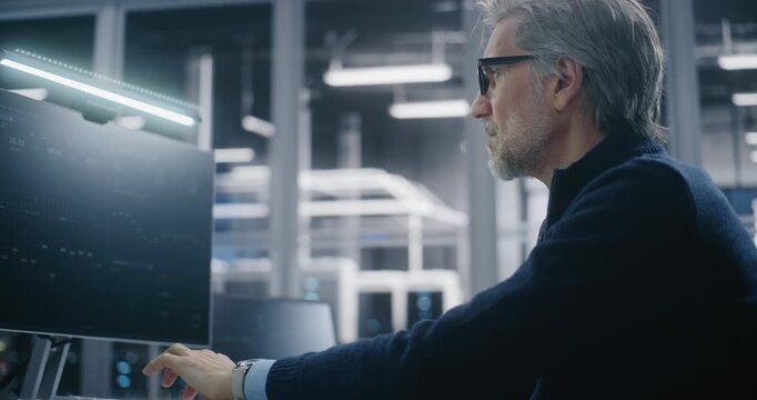 Tracking Financial Performance and System Health. Data Analyst Monitors Complex Performance Graphs on Large Screens, Overseeing Data Center Operations. Big Data Analytics and Financial Cloud Services.