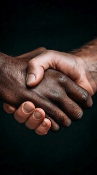 No racism, two different nation handshake. Handshake on deal made and agreement done.