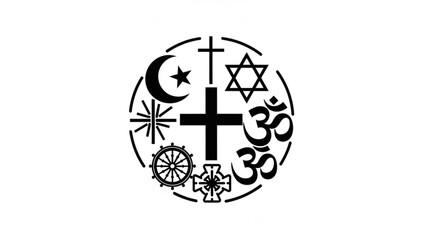 Diverse religious symbols in a circle representing unity and harmony among different faiths and cultures globally with diversity and spirituality