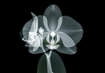 X-ray of a Phalaenopsis Orchid Flower with Black Background.