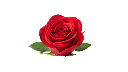 Beautiful Single Red Rose Flower with Green Leaves isolated PNG with Transparent Background