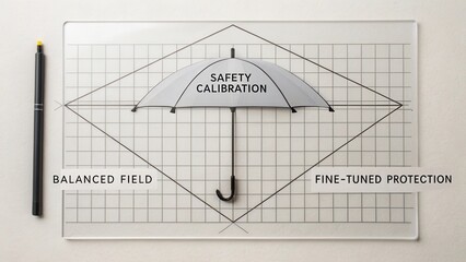 Umbrella Safety Calibration Diagram with Balanced Field and Fine-Tuned Protection Concept on Clear Background