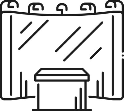 Exhibition promo stage stand display line icon or pictogram. Exhibition presentation light box lineart icon, fair advertising booth outline vector symbol. Trade show stand display sign or pictogram
