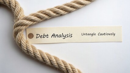 Detailed Debt Analysis Tag on Twisted Rope Background Suggests Financial Complexity and Required Caution in Untangling Issues