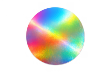 Holographic iridescent circle with rainbow gradient texture reflecting light, generating vibrant colorful spectrum