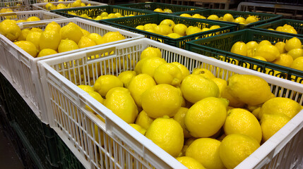 Lemons in clean plastic crates