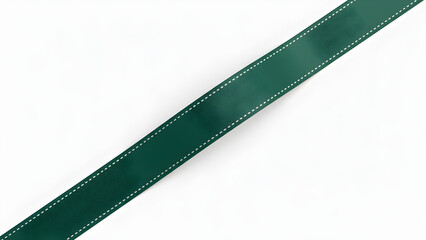 Dark green leather strip with white stitching on a plain white background for craft or fashion design with craft material and leather craft and strip