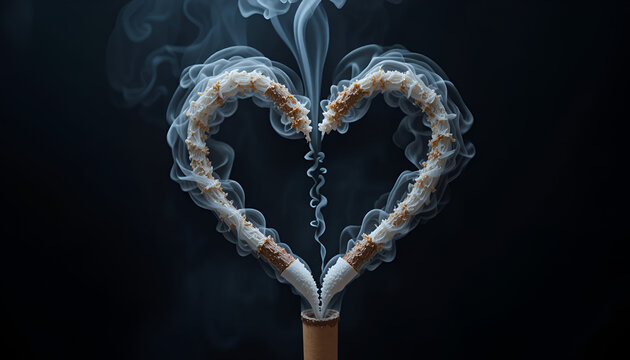 Heart-shaped smoke rising from cigarette