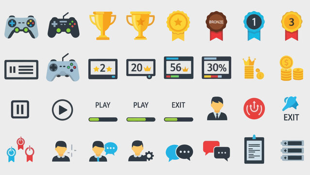 Gaming Icons and Interface Elements Collection. - Powered by Adobe