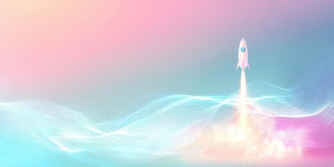 Rocket Launch and Abstract Waves in Pastel Gradient