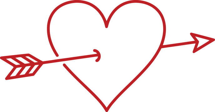 A heart pierced by an arrow on a line vector