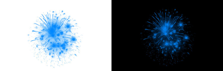 Obraz premium Bright blue circular firework burst isolated on transparent and black background with glowing trails for celebration event holiday party