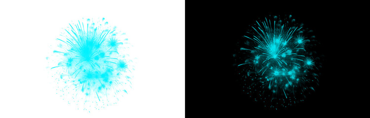 Obraz premium festive cyan fireworks explosion on transparent background and black for celebration and holiday events