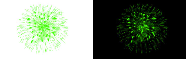 Fototapeta premium energetic green fireworks bursting on transparent background and black for joyful celebrations and festivals