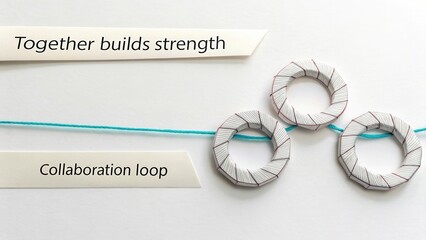 Collaboration and teamwork concept with paper loops symbolizing strength and unity in business and creative processes