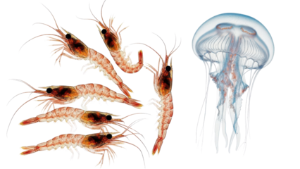 Krill and Jellyfish Marine Life Illustration isolated PNG with Transparent Background