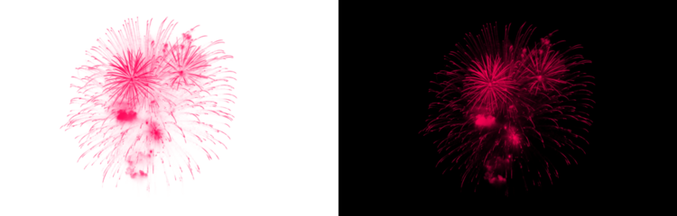 Transparent deep pink firework burst element isolated on checkered background for special occasion design element