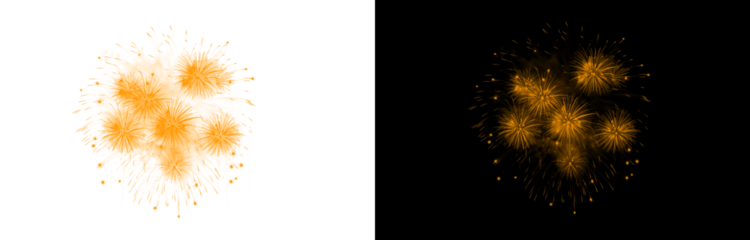 Transparent golden yellow firework burst element isolated on checkered background for cheerful event overlay graphic