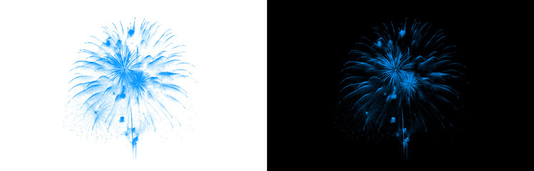 Large cyan blue single firework transparent overlay element spectacular explosion isolated on checkered background ready for quick digital editing visual impact picture