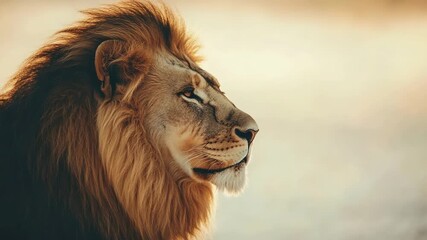 Majestic lion looks off into the distance, a symbol of strength, courage, and resilience perfect for inspirational or motivational campaigns
