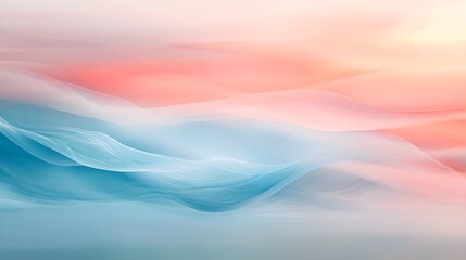 Abstract visualization of layered ethereal waves blending soft coral pink hues with gentle cool turquoise blues creating a serene background texture