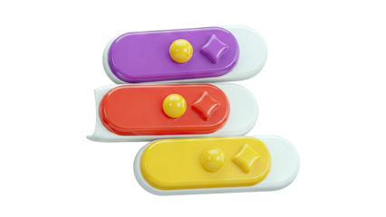 Three Colorful 3D Toggle Switches with Icons
