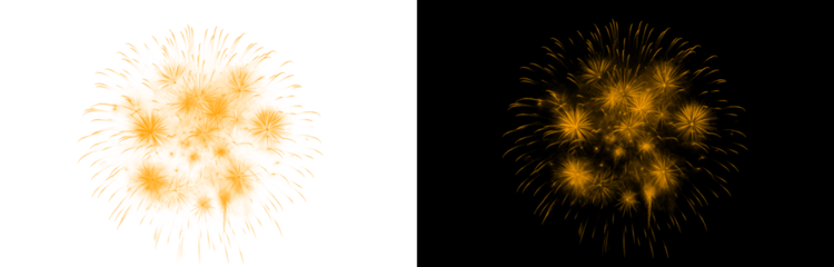 Brilliant orange fireworks illumination against a dark night sky and isolated on a transparent background for grand celebrations