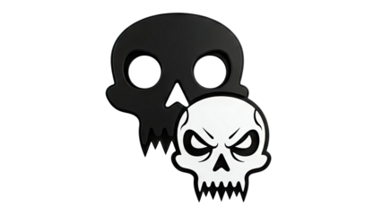 Two Skulls, One Black, One White with Angry Expression