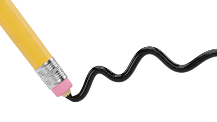 Yellow Pencil Drawing a Black Wavy Line