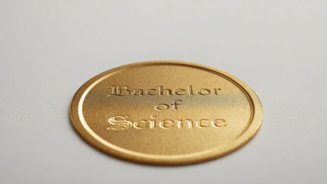 Bachelor of Science gold medallion coin award on white surface conveying academic pride and elegance