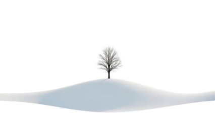 Minimalist Bare Winter Tree on Snowy Hill isolated PNG with Transparent Background