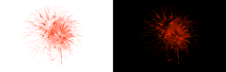 Red transparent png firework explosion isolated on checker background perfect for festive overlays and celebrations