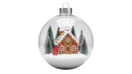 Gingerbread House Clear Glass Christmas Ornament Product Shot isolated PNG with Transparent Background