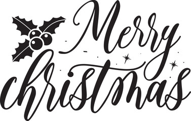 Obraz premium Merry Christmas Calligraphy with Holly Berries Decoration