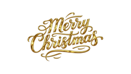 Golden Glossy Merry Christmas Calligraphy Text Graphic isolated PNG with Transparent Background