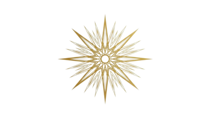 Golden Ornate Radiant Starburst Design Element isolated PNG with Transparent Background