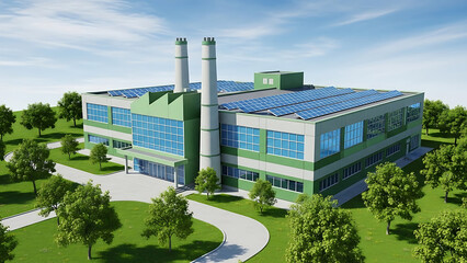 Large Industrial Building with Solar Panels.