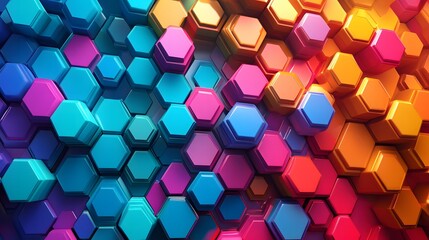 A colorful image of hexagonal shapes in various colors. The image has a vibrant and playful mood, with the colors and shapes creating a sense of movement and energy