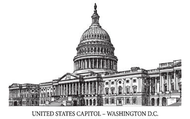 United States Capitol Building Washington DC Historic Landmark Engraving © trianatio