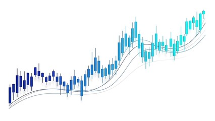 Abstract blue financial candlestick chart showing upward stock market trend