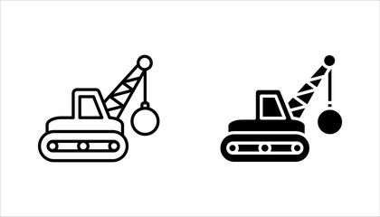 Demolition icon set. Demolition crane symbol with construction vector illustration on white background