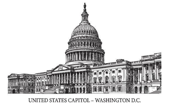 United States Capitol Building Washington DC Historic Landmark Engraving
