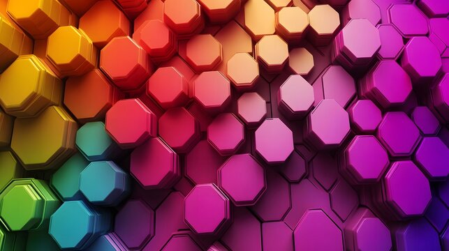 3d background walker hexagon background. Colorful hexagonal tiles forming a 3D pattern on a gray background - Powered by Adobe