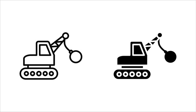 Demolition icon set. Demolition crane symbol with construction vector illustration on white background
