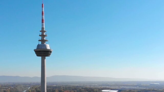 Aerial view around the city of Mannheim in Germany beside the Rhine river on a sunny autumn day