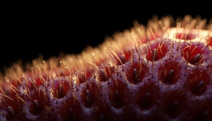Close-up abstract photo of vibrant pink coral texture with feathery fronds, showcasing nature's detail with soft light, marine biology concept