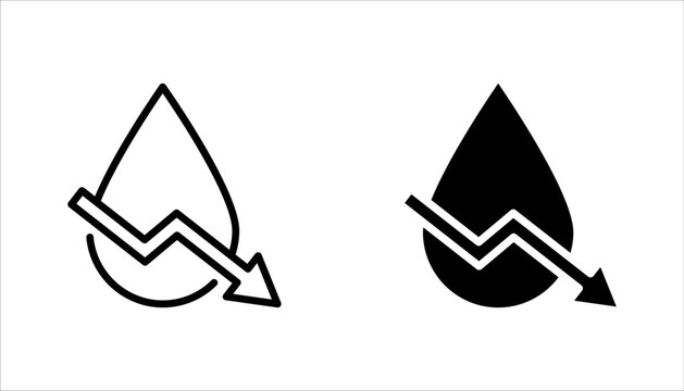 Low water level icon set. Droplet with arrow down symbol. vector illustration on white background