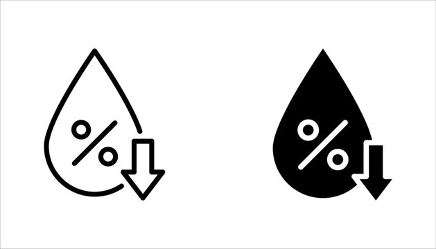 Low water level icon set. Droplet with arrow down symbol. vector illustration on white background
