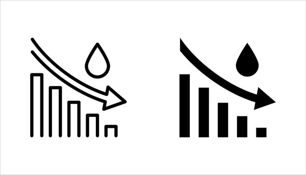 Low water level icon set. Droplet with arrow down symbol. vector illustration on white background