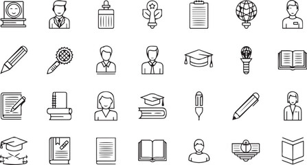 Obraz premium Academic Professionals and Education Learning Line Art Icon Collection